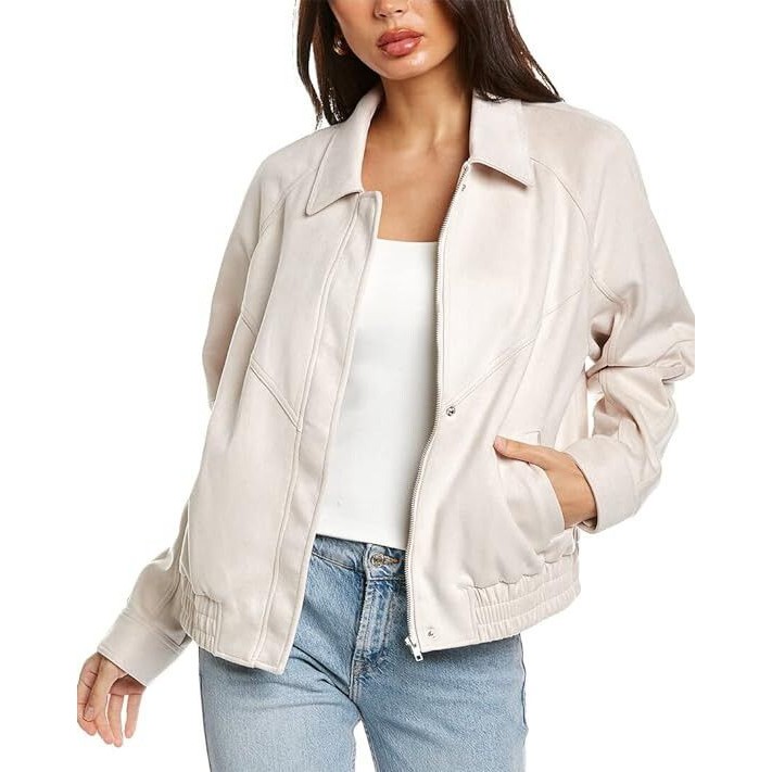 Bcbgeneration Women's Collar Neck Suede Panel Bomber Jacket Xxs